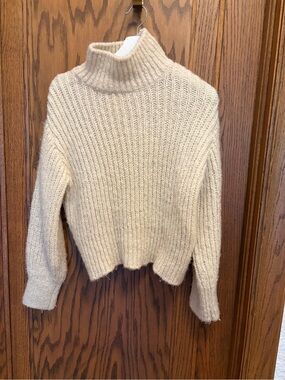 Mango Cream Ribbed Turtleneck Sweater